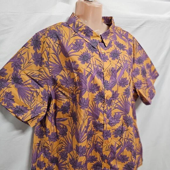 Wildfang The Essential Top Button Up Shirt Women Size 1X Flower Press Pecan - Picture 2 of 11